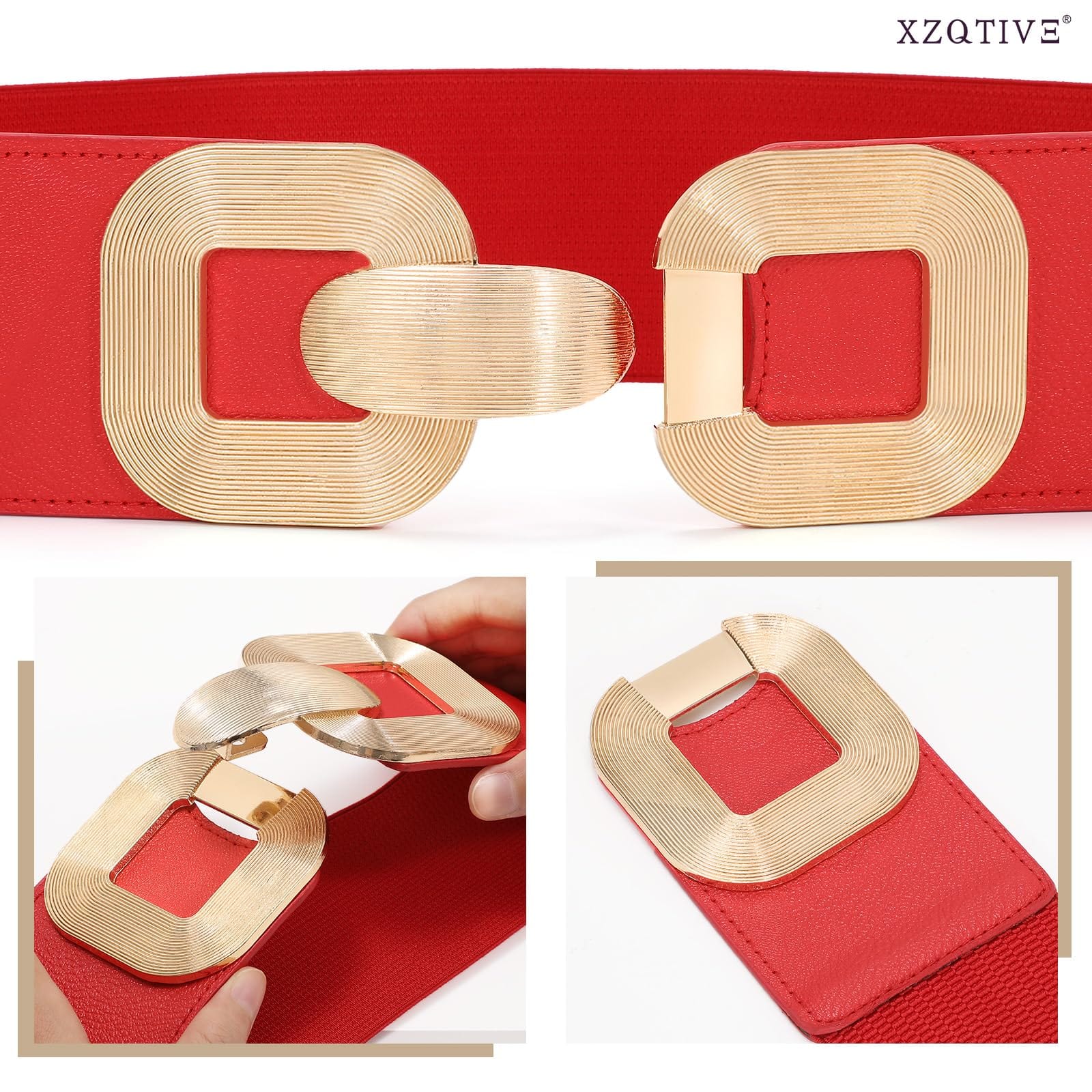 Wide Elastic Belts with Gold Buckle