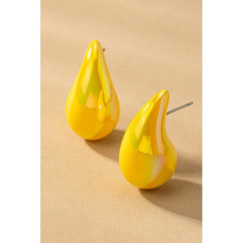 Yellow / one size hollow puffy color coating teardrop earrings