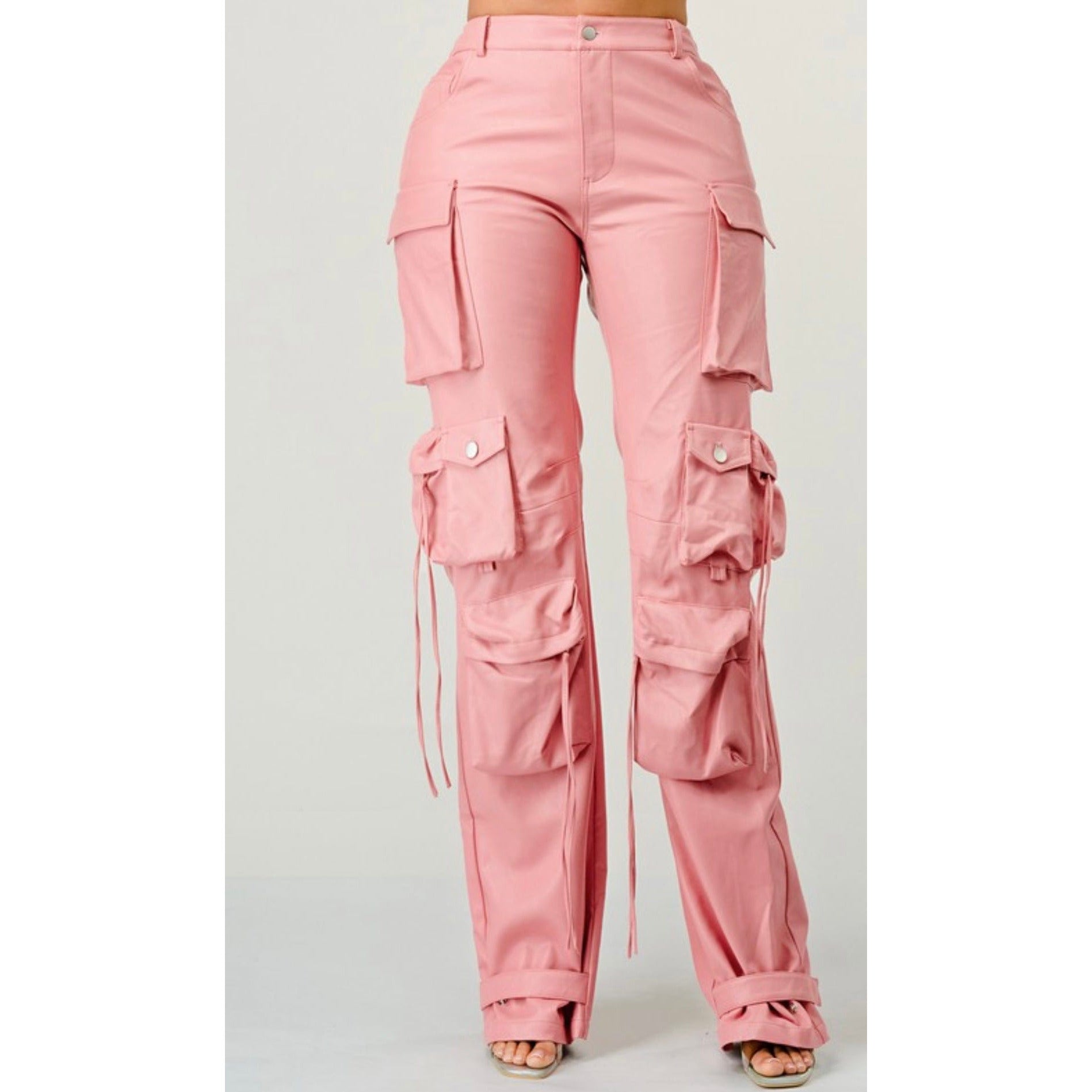 Baby Pink PU Cargo Pants