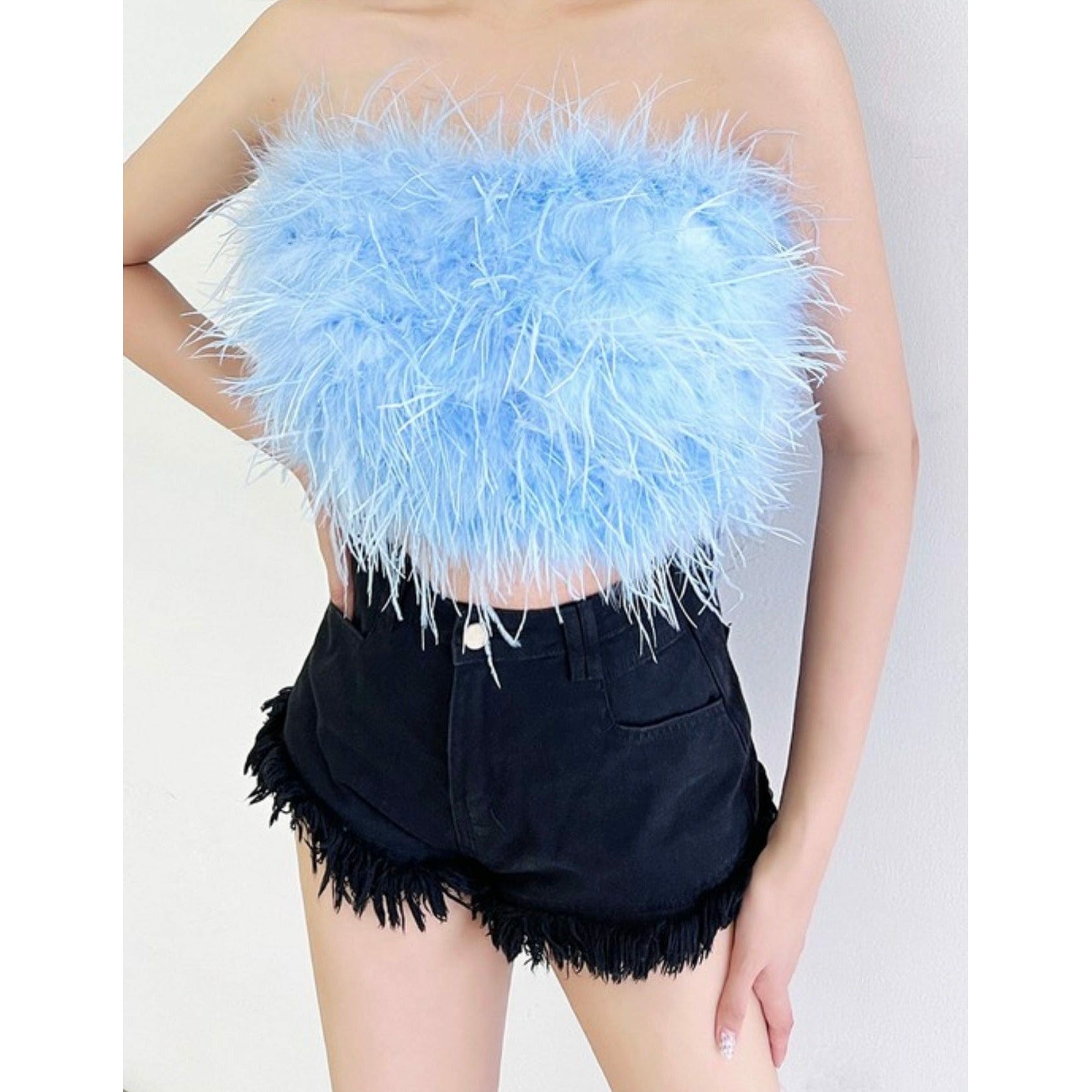 Blue Feather Crop Top