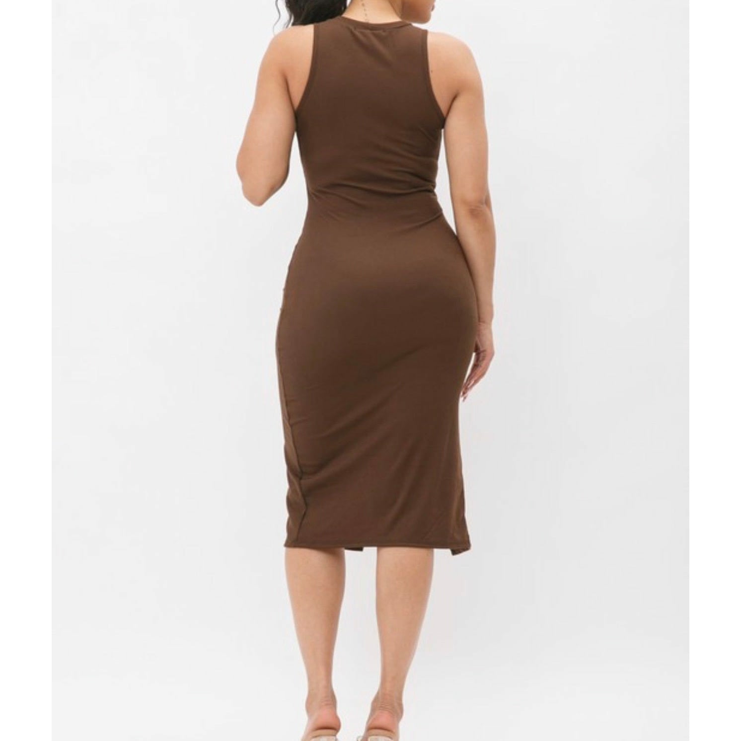 Brown Side Slit Midi Dress