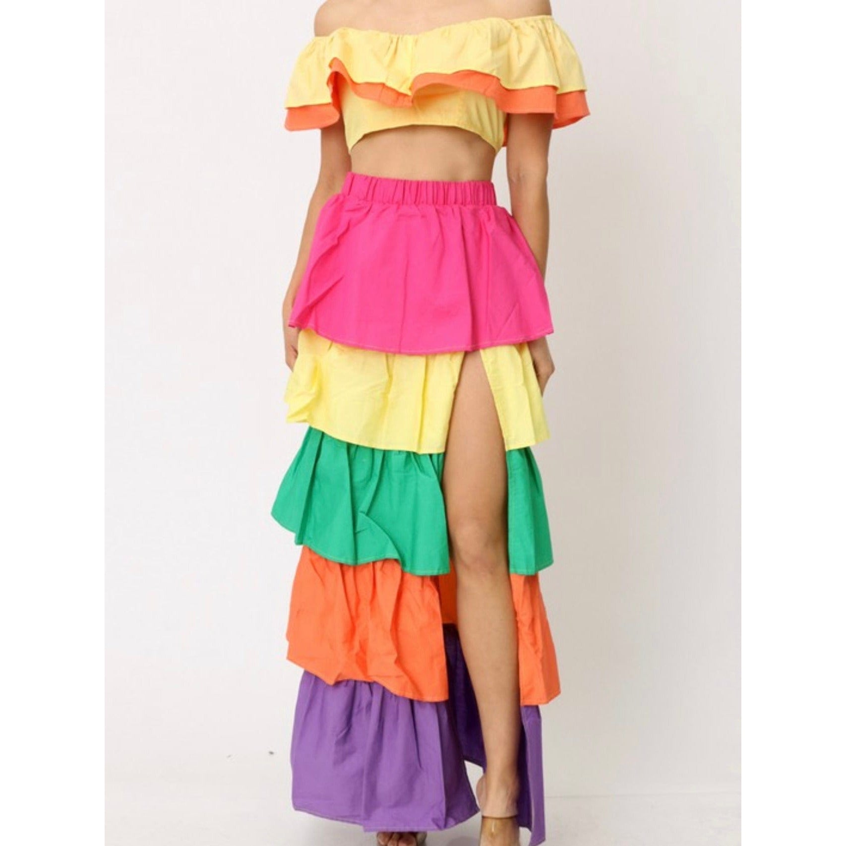 Color Block Layers Skirt Set