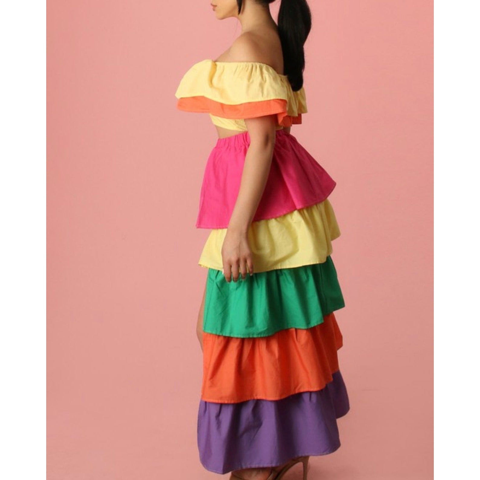 Color Block Layers Skirt Set