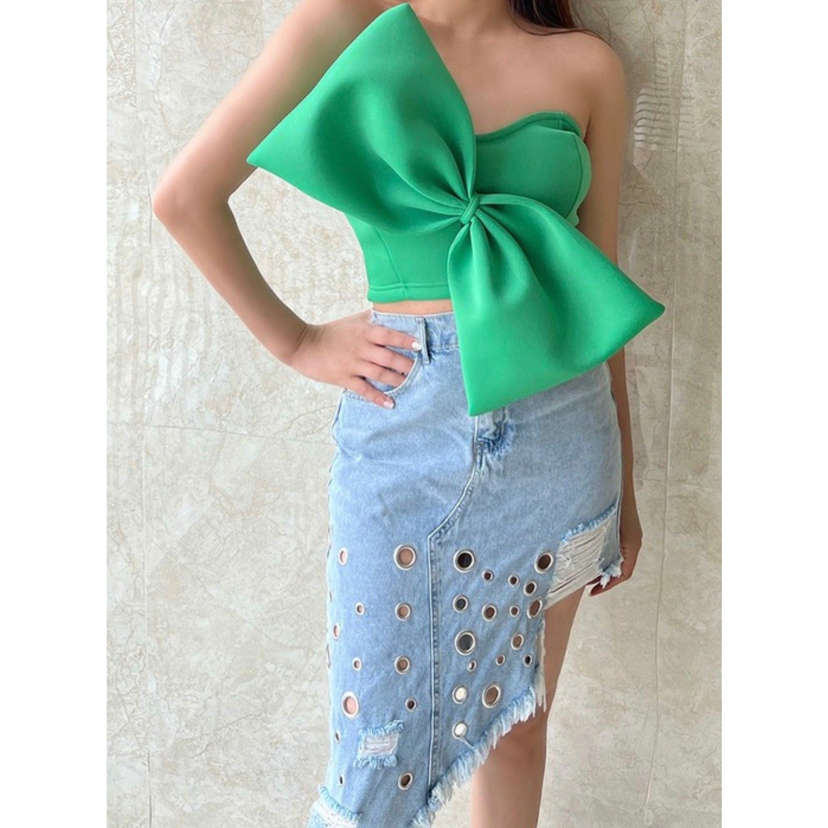 Green Bow Crop Top