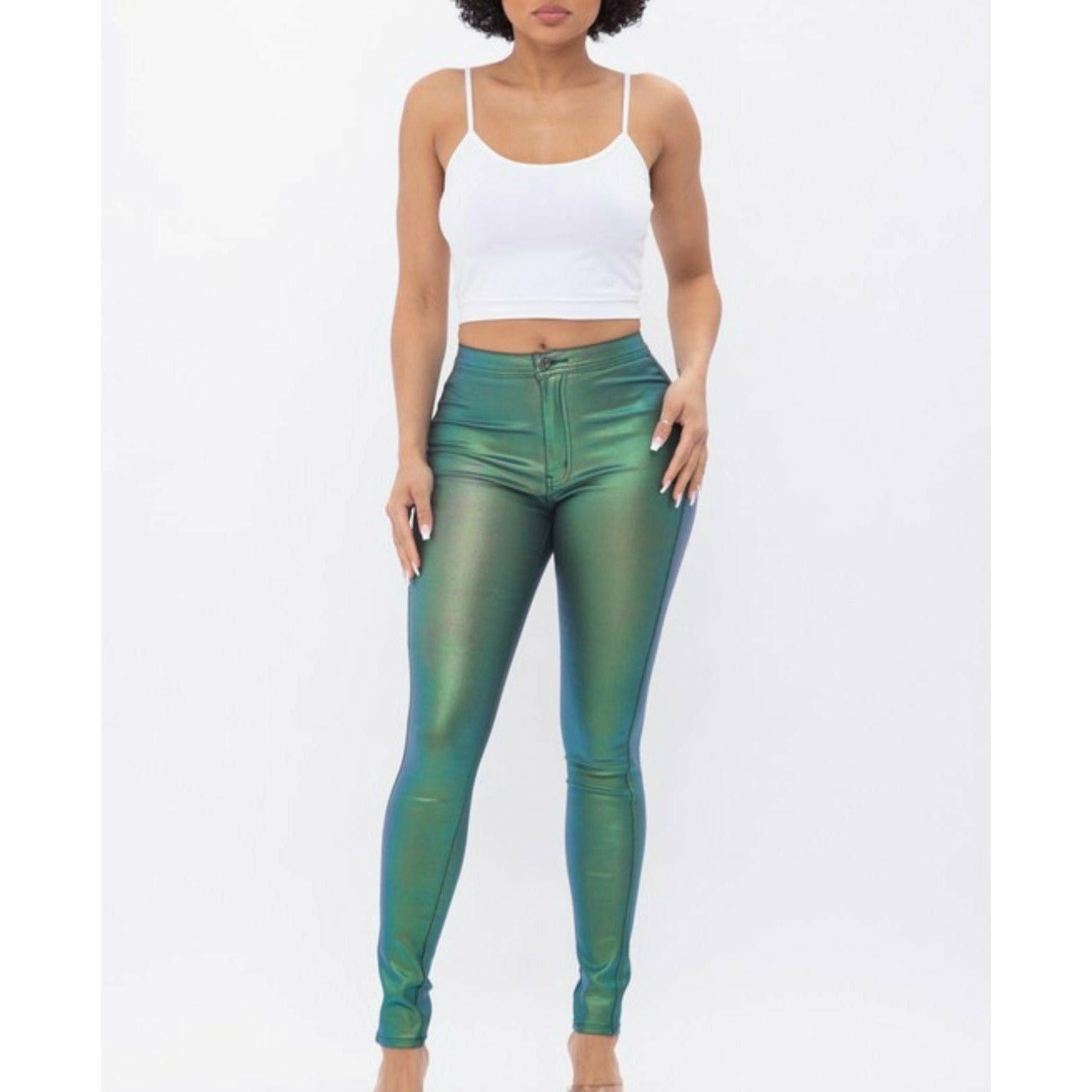 Green Iridescent Metallic Pants 