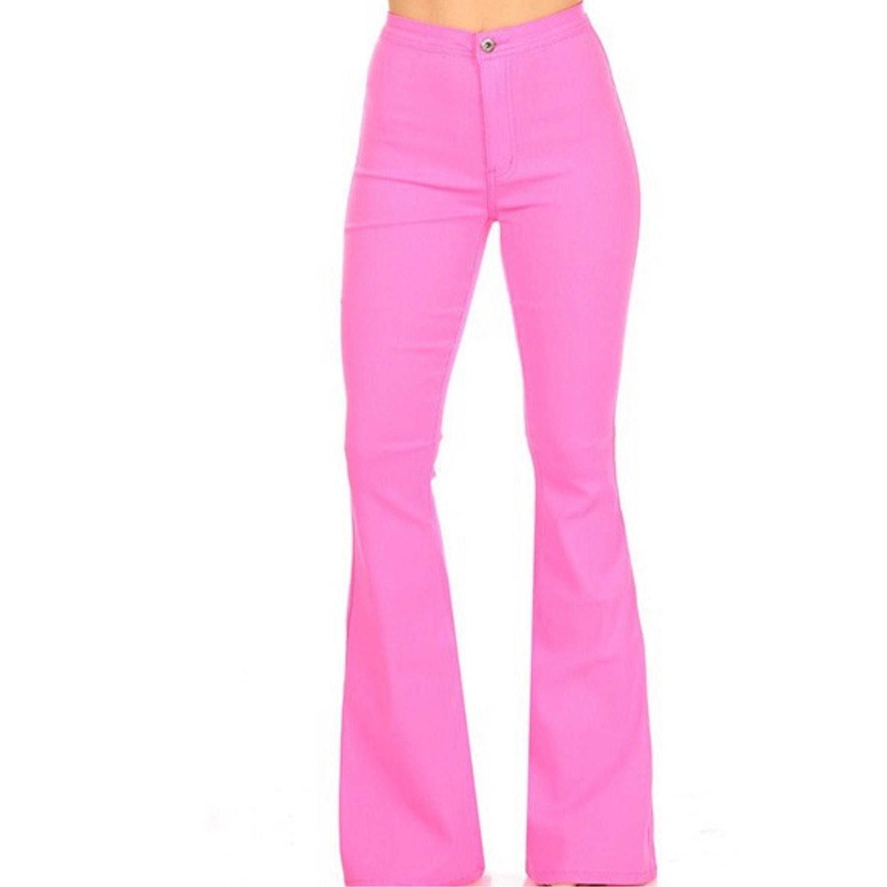 Plain Peach Color High Waist Flare Leg Jeans Zipper Button - Temu