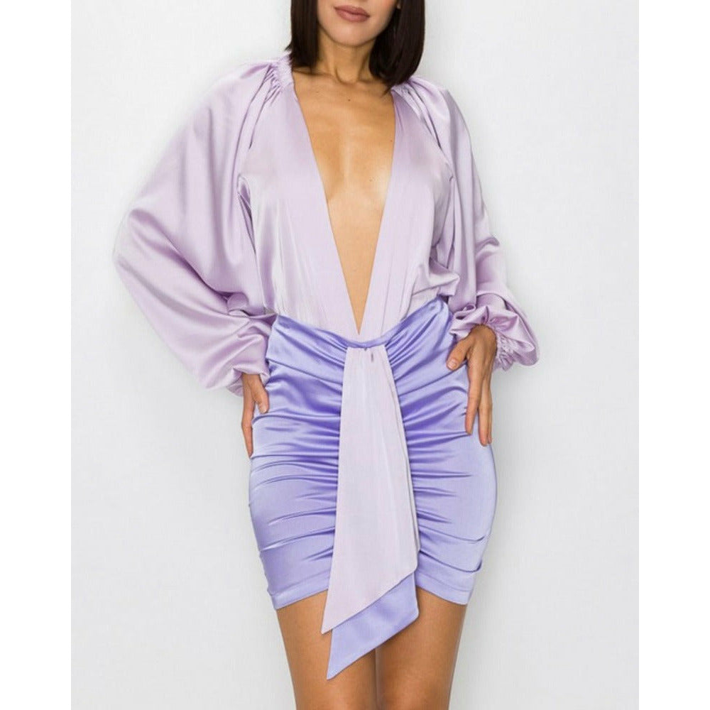 Lilac Color Block Skirt Set