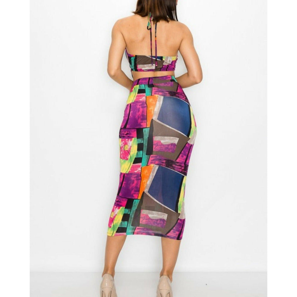 Multi Color Print Skirt Set