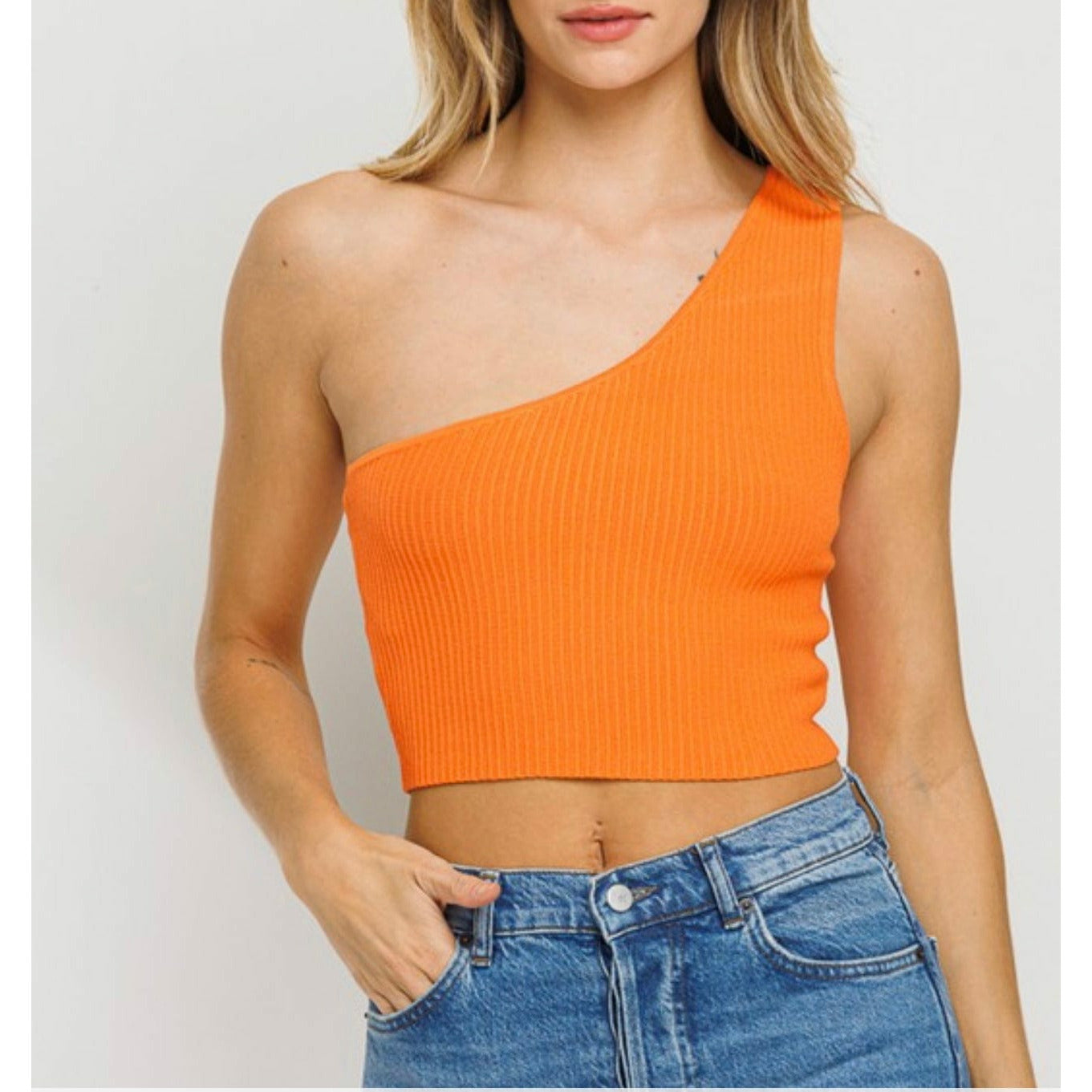 Orange One Shoulder Crop Top