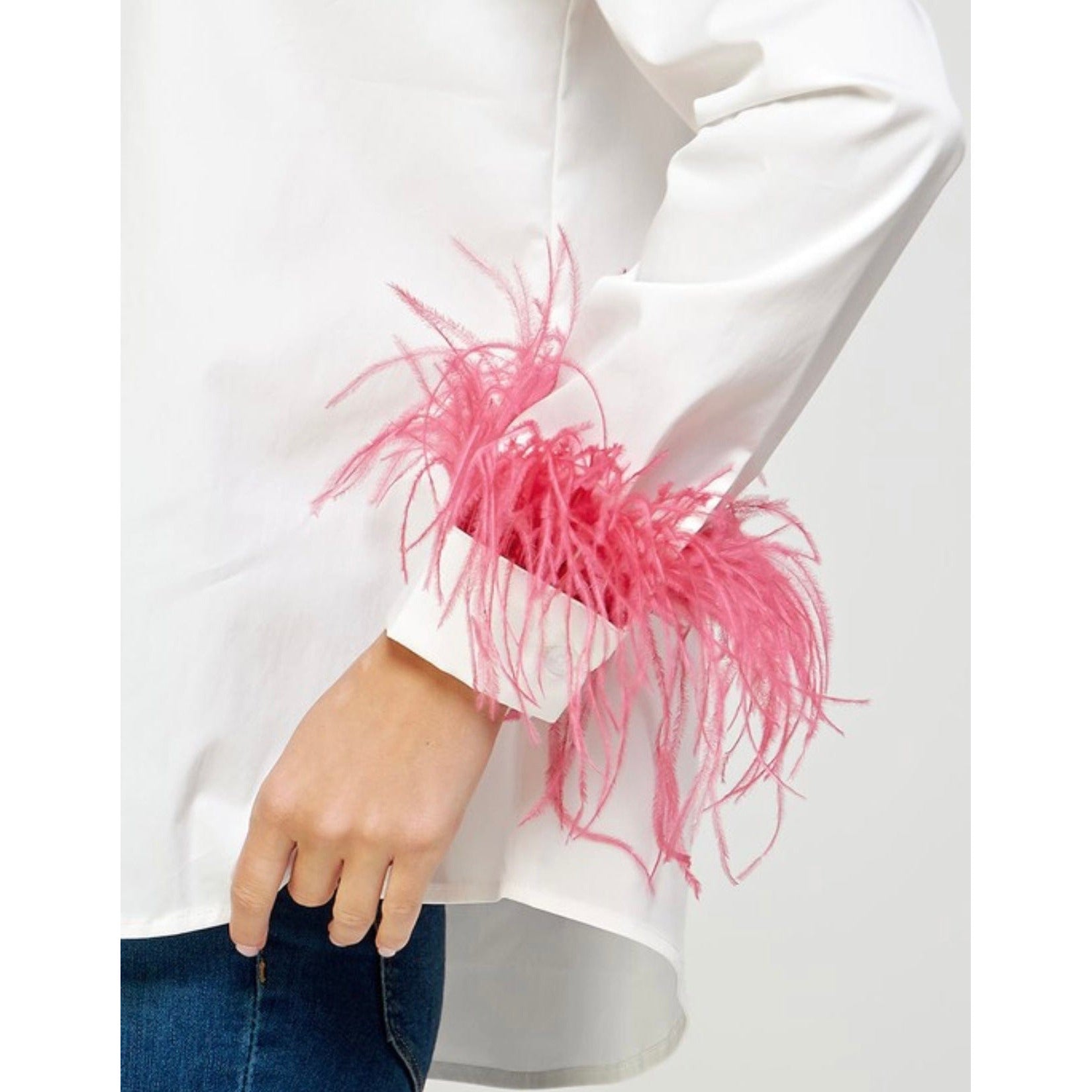 Pink Feather Sleeve Blouse