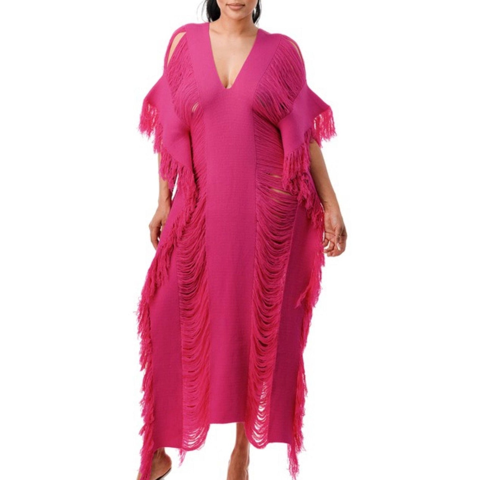 Pink Fringe Coverup Dress