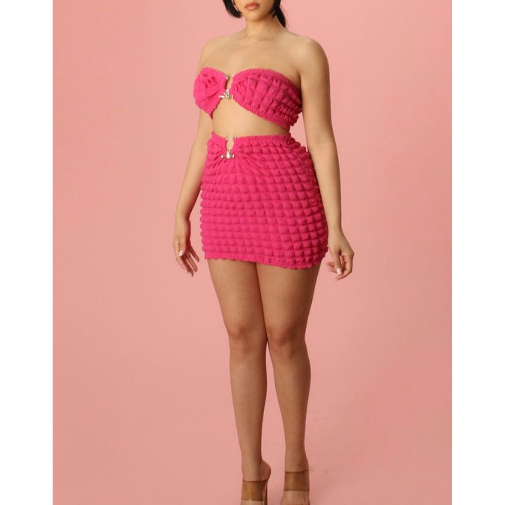 Pink Popcorn Skirt Set