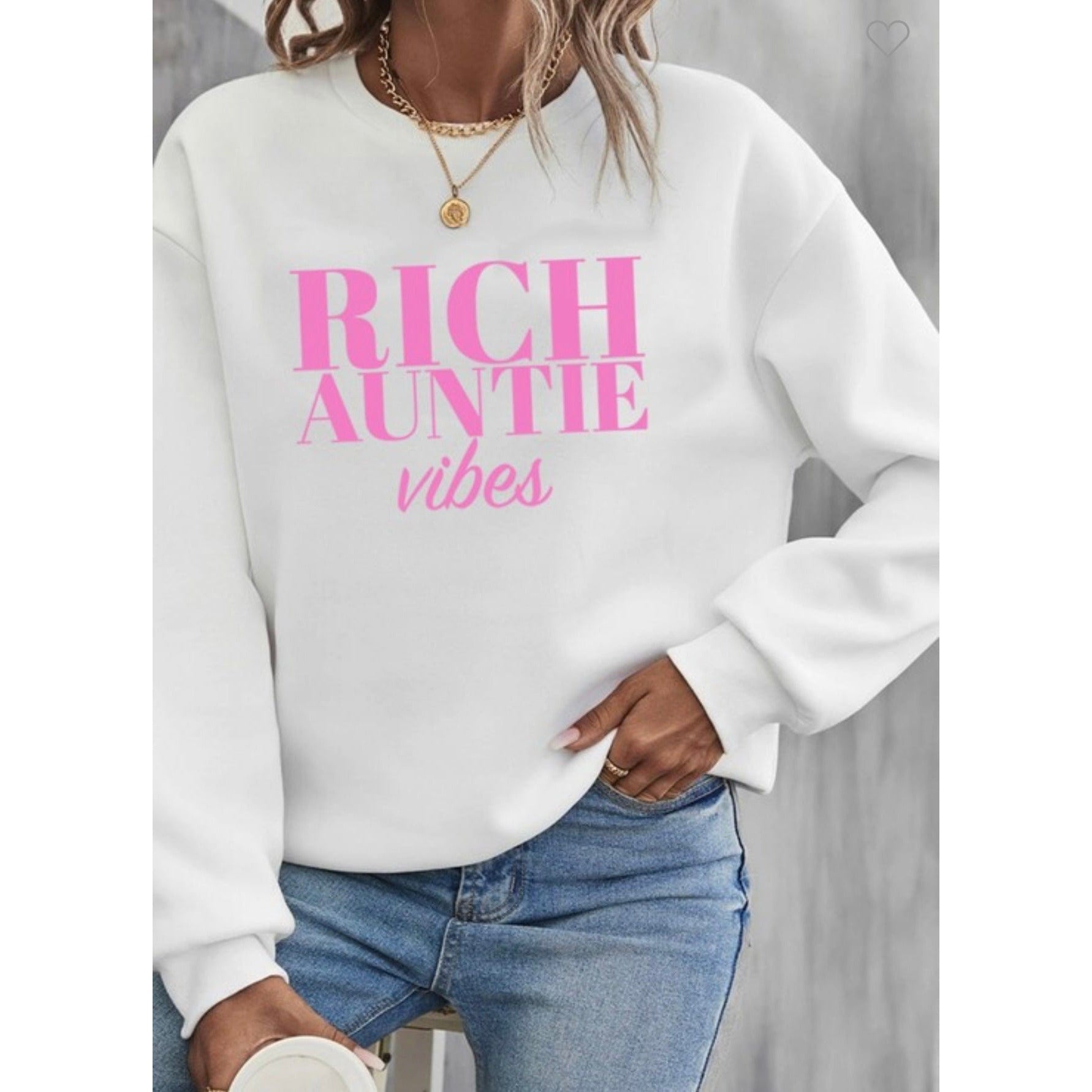 Rich Auntie Vibes Sweatshirt-White/Pink