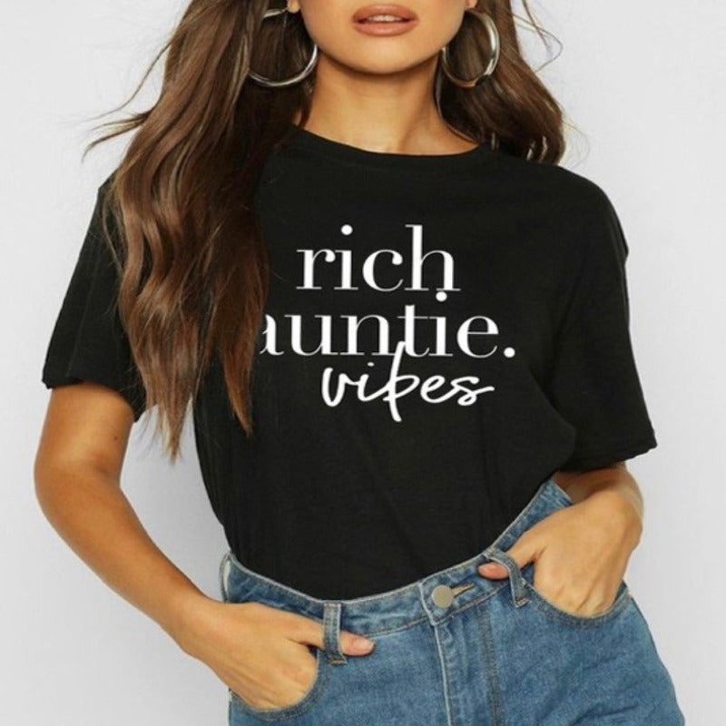 Rich Aunty Vibes Tee-BLK