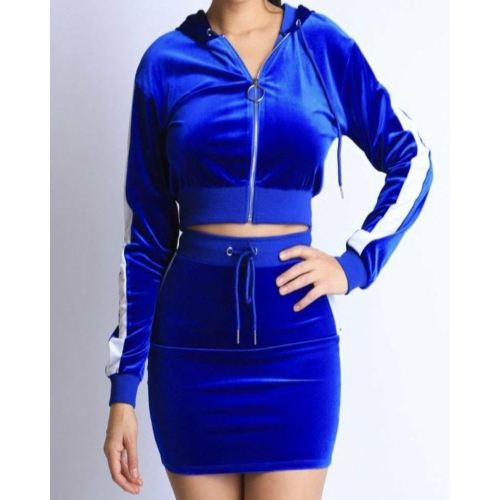 Royal Blue Velvet Skirt Set