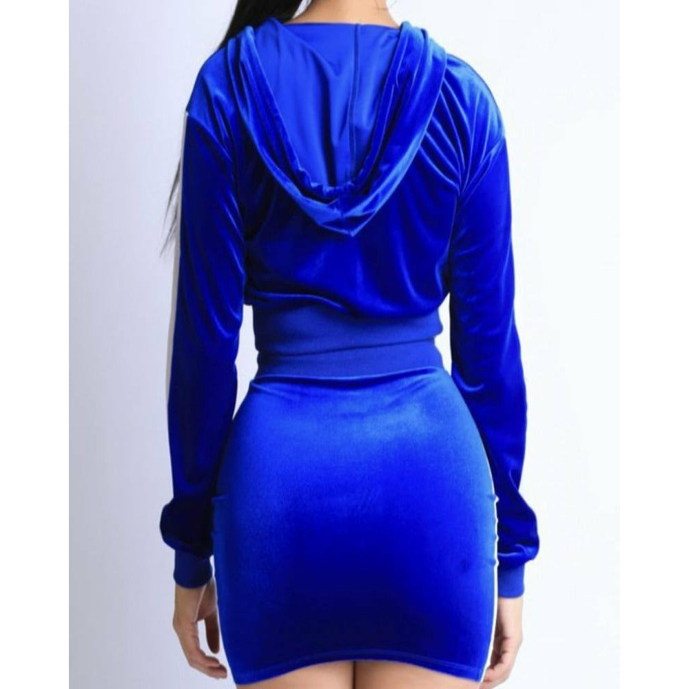 Royal Blue Velvet Skirt Set