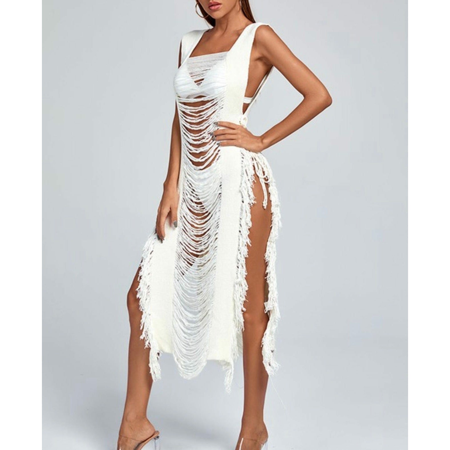 White Fringe Dress